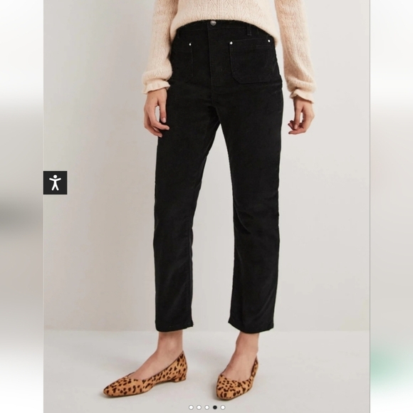 BODEN STRAIGHT LEG BLACK CORDUROY PANTS COTTON ELASTANE ANKLE WOMEN US 6R - Picture 2 of 12